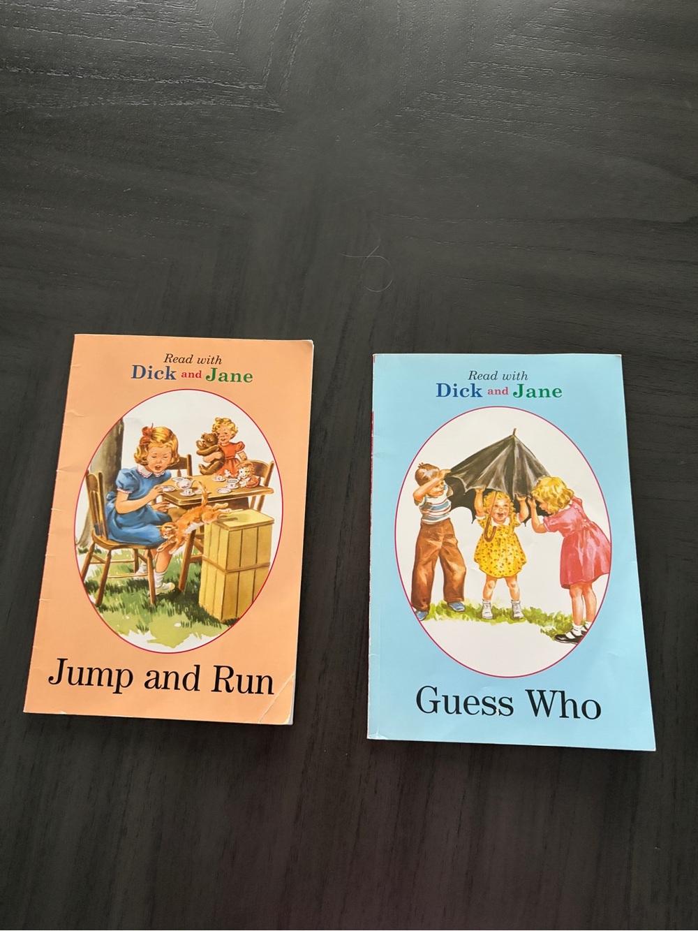 Vintage 'Read with Dick and Jane' Children's Books - Peach & Light Blue Covers